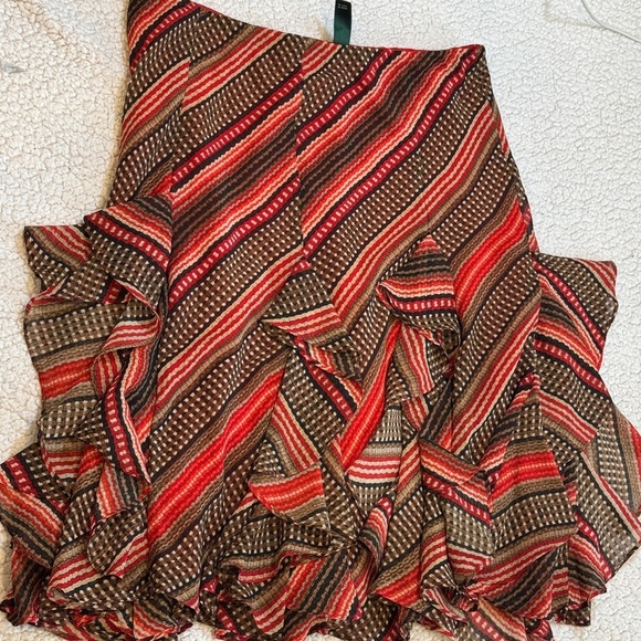 Lauren Ralph Lauren Women's Patterned Ruffled Georgette Skirt sz Small red brown - Picture 12 of 12